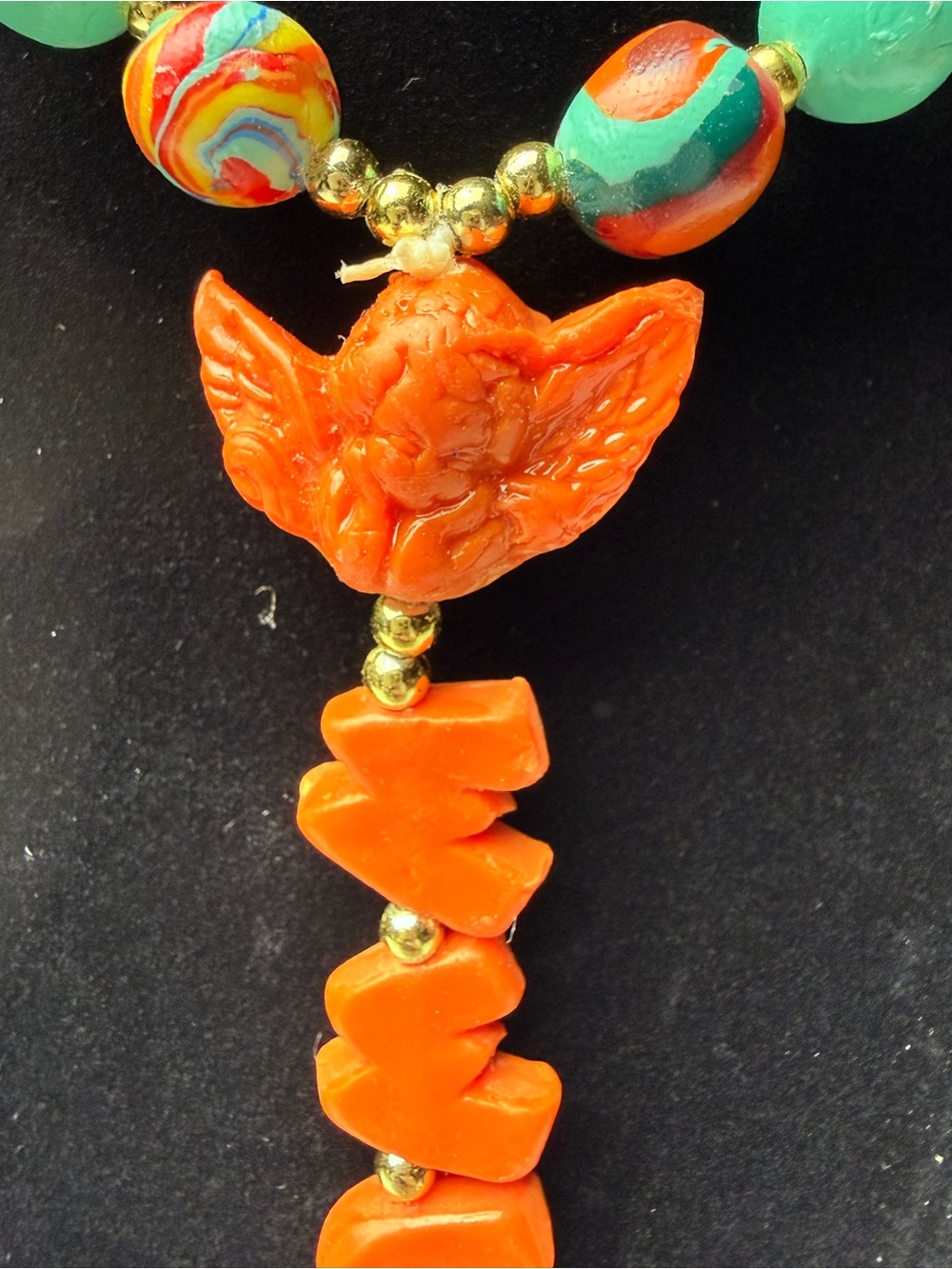 Handmade Catholic Rosary Necklace Orange Green Clay Beaded What Would Jesus Do - Picture 2 of 8